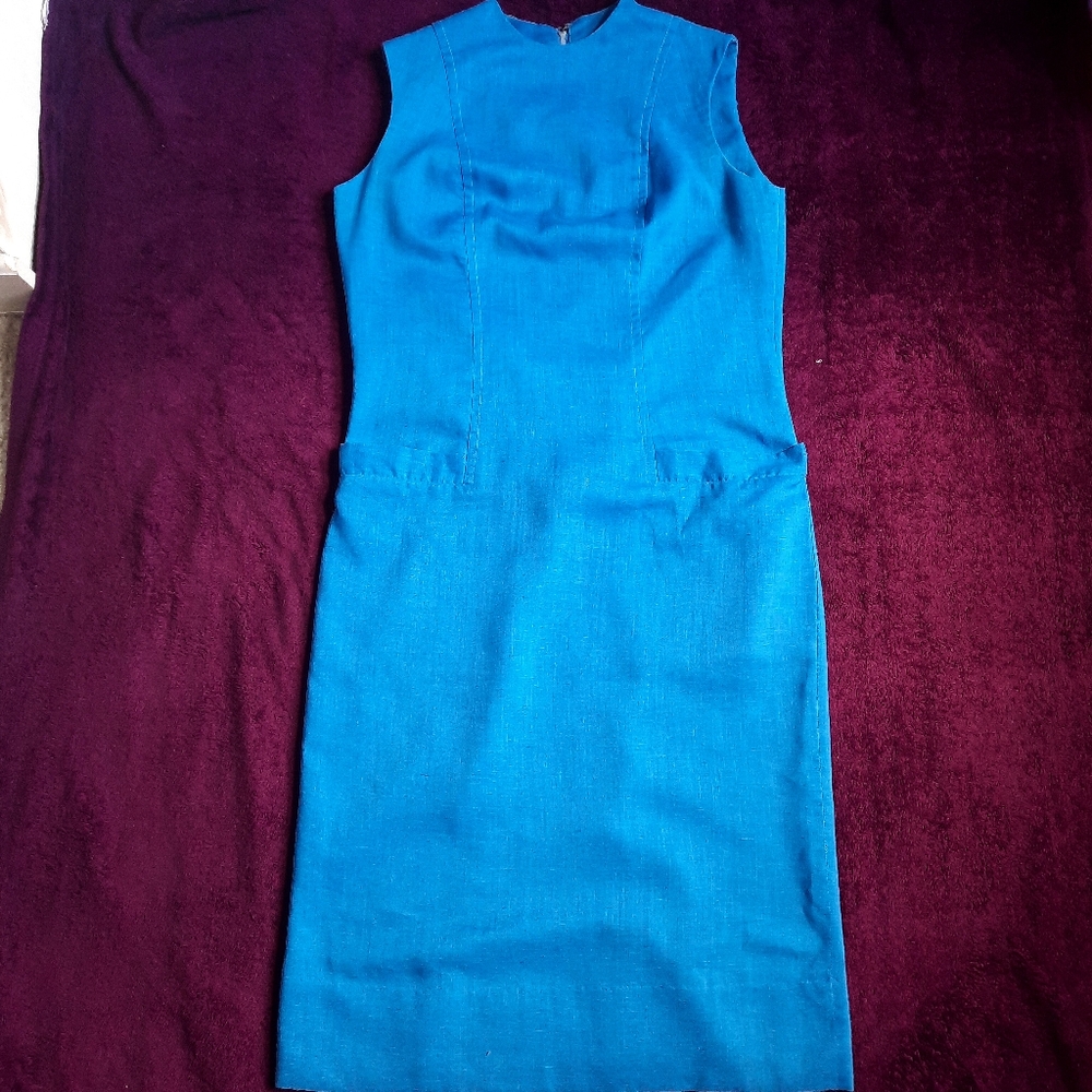 Vintage Mr. Mort Size 12 Blue Sleeveless Midi Dress